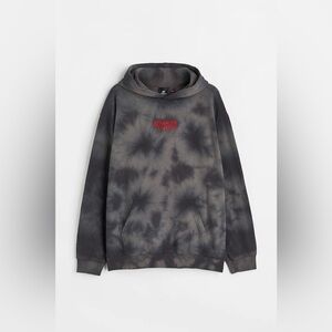 Stranger Things Hoodie H&M Tie Dye Netflix Gray Red Mens XS Relaxed